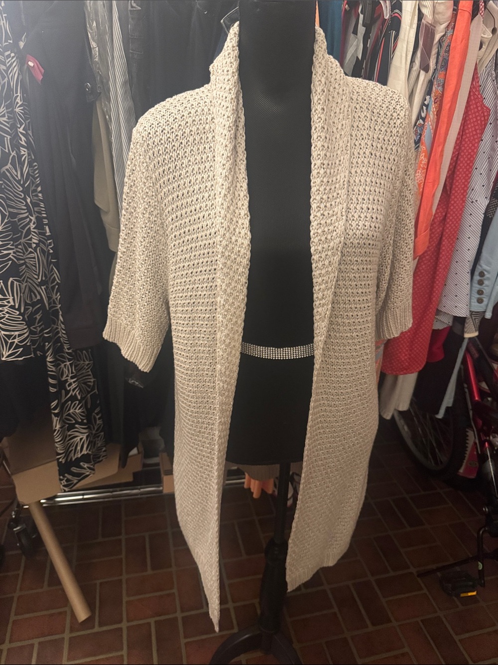 Lane Bryant Cream Open-Front Short-Sleeve Knit Cardigan